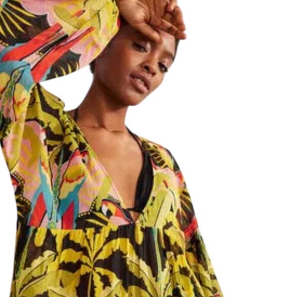 Rare Boden Empire Maxi Kaftan Layering Dress 8P Paradise Parrot Semi-Sheer Boho - Picture 5 of 16